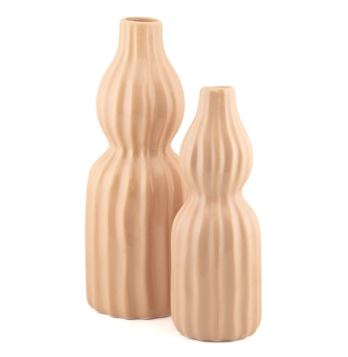 Aardewerk vaas stripes drab