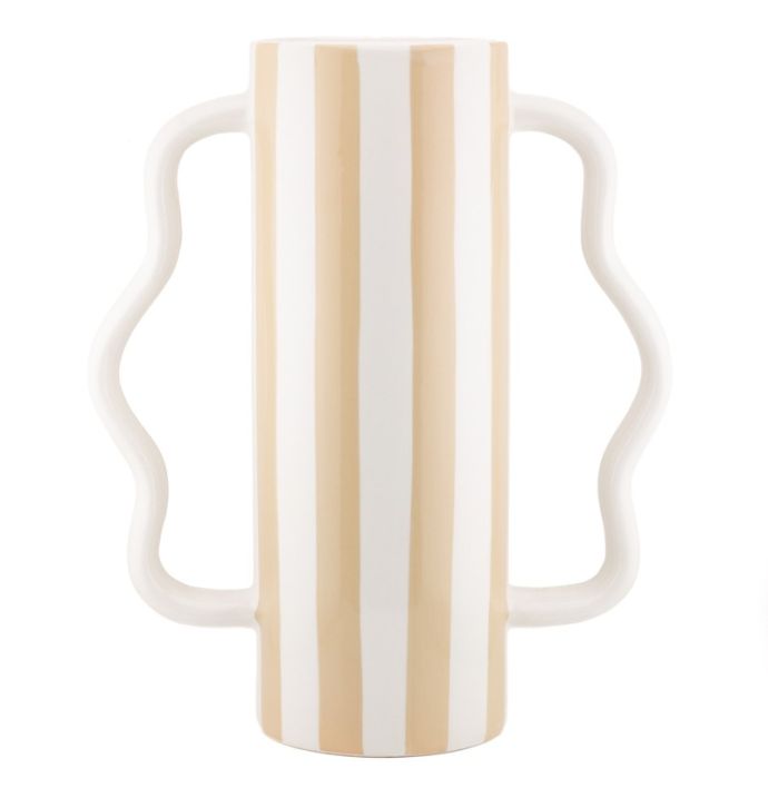 Aardewerk vaas met oren stripe drab