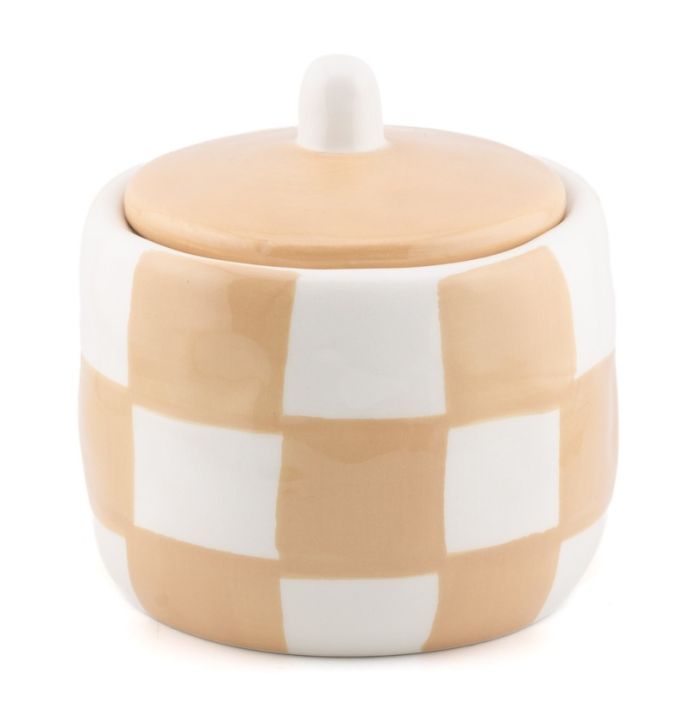 Aardewerk potje met deksel check drab