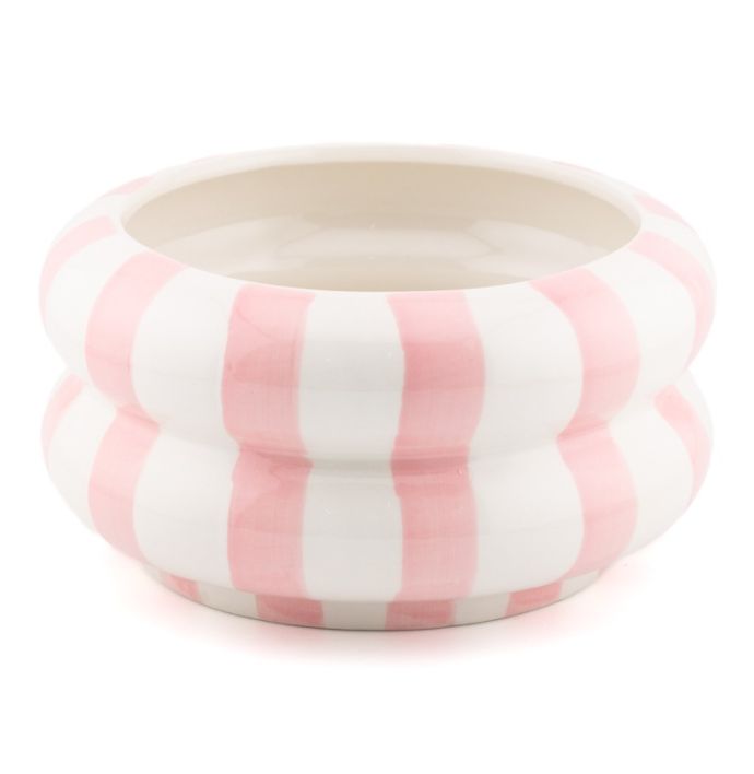 Aardewerk schaal striped roze