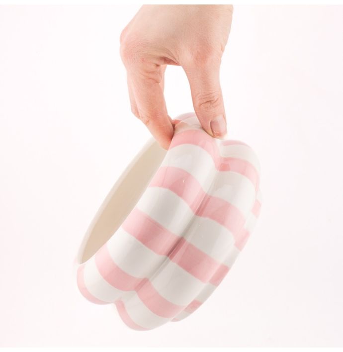 Aardewerk schaal striped roze