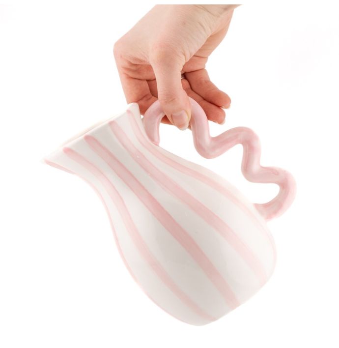 Aardewerk kan met oor stripe roze