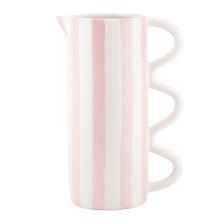 Aardewerk jug stripe roze