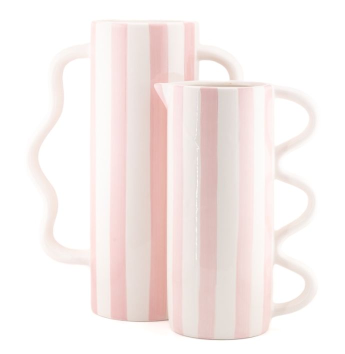 Aardewerk jug stripe roze