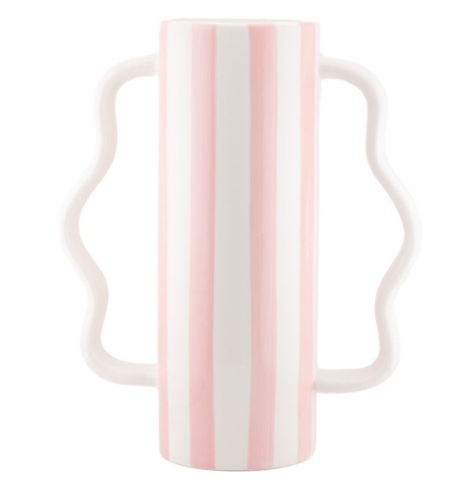 Aardewerk vaas met oren stripe roze