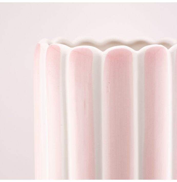 Aardewerk vaas stripe roze