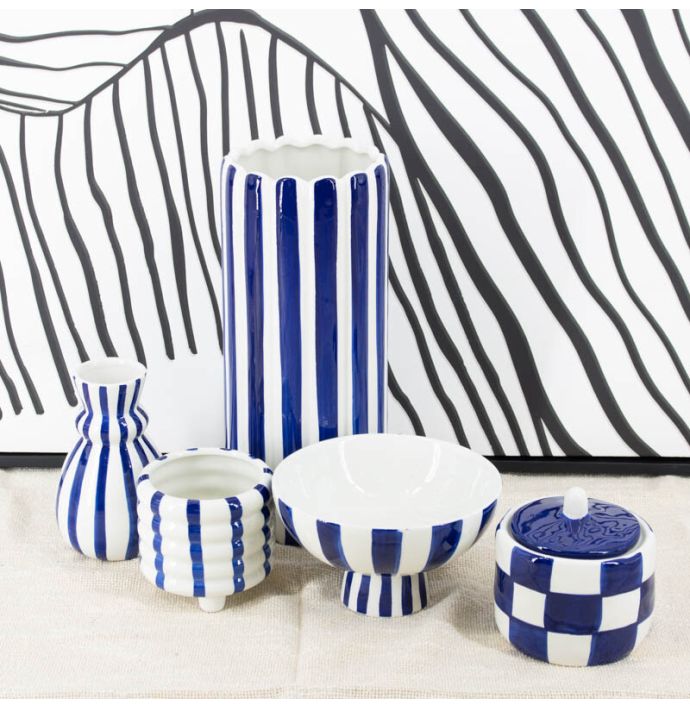 Aardewerk vaas stripe dark blue