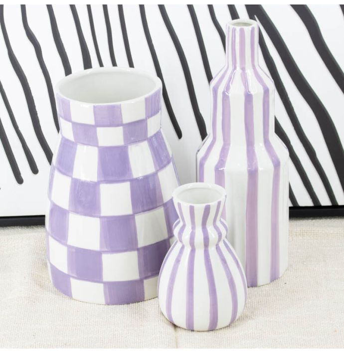 Aardewerk vaas stripe lilac