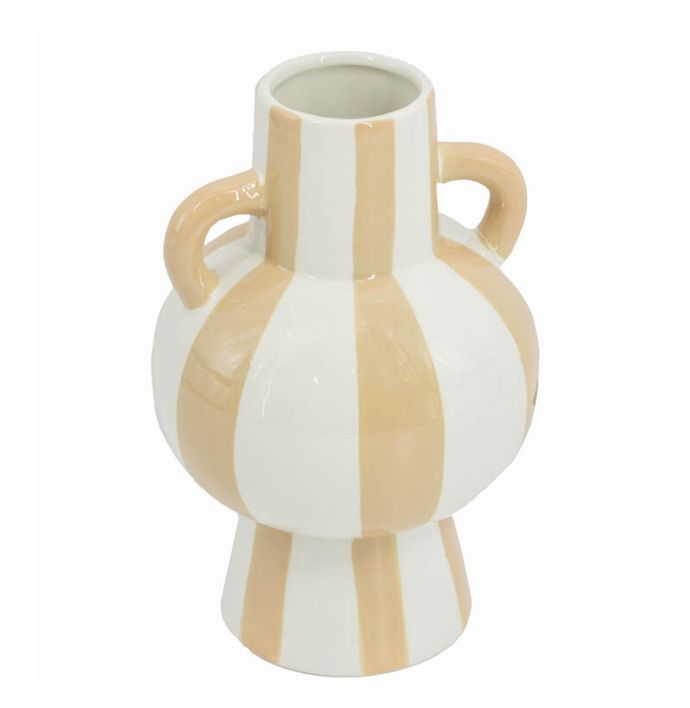 Aardewerk vaas met oren stripe drab