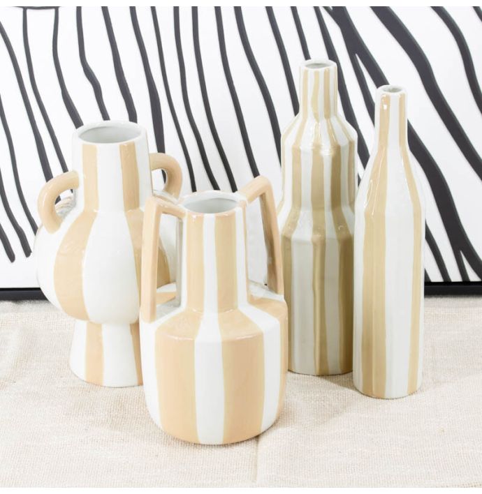 Aardewerk vaas met oren stripe drab