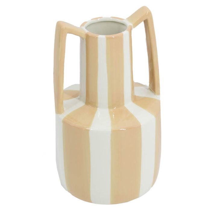 Aardewerk vaas met oren stripe drab