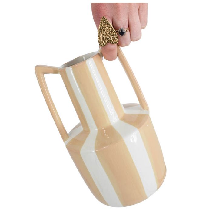 Aardewerk vaas met oren stripe drab