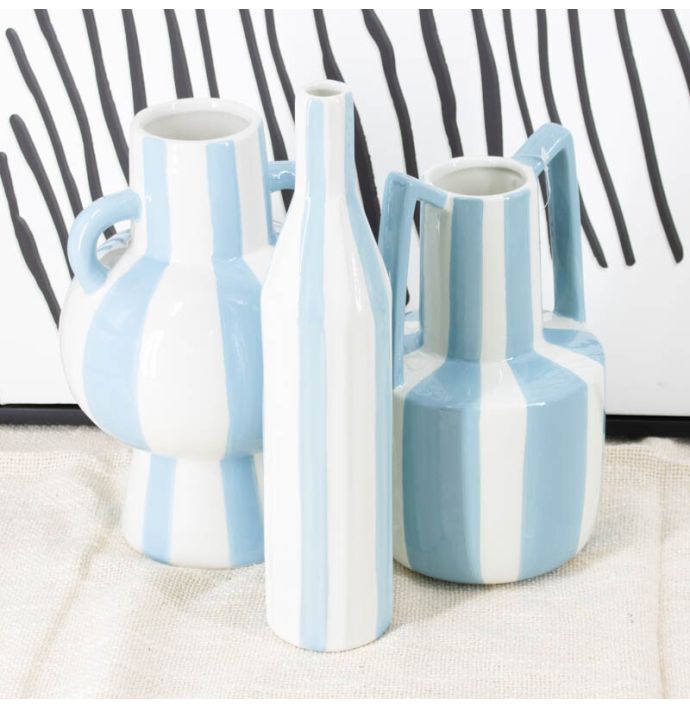 Aardewerk vaas stripe light blue