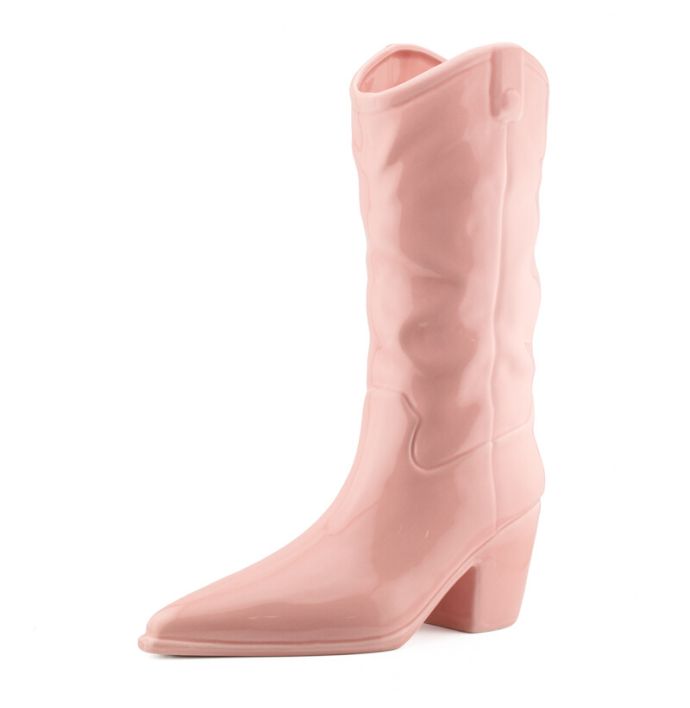 Aardewerk vaas cowboy boot roze