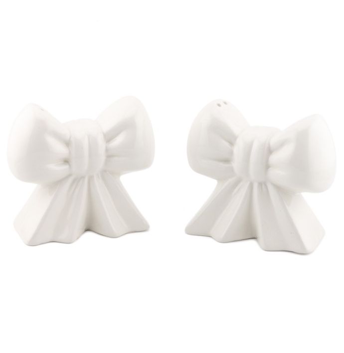 Aardewerk peper en zoutstel bows beige