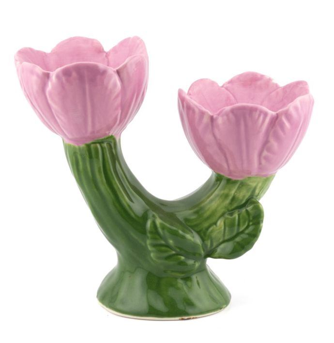 Aardewerk kaarsenstandaard flowers