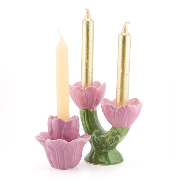 Aardewerk kaarsenstandaard flower