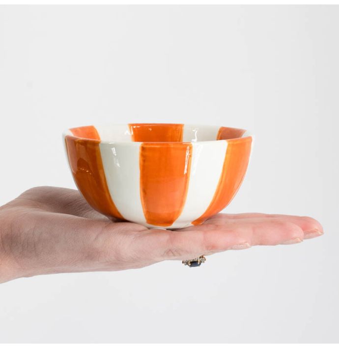 Kaarsenstandaard keramiek stripes oranje