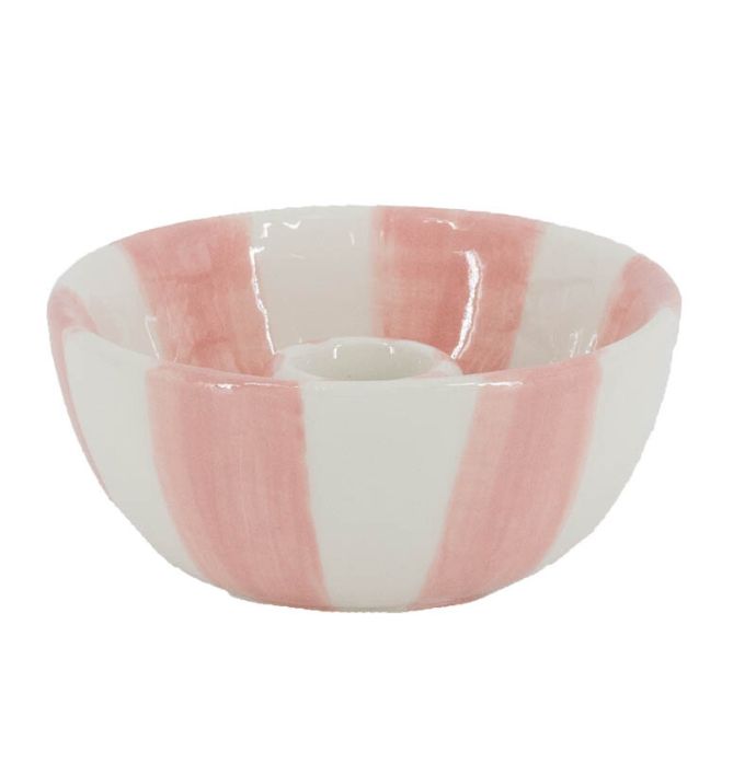 Kaarsenstandaard keramiek stripes roze