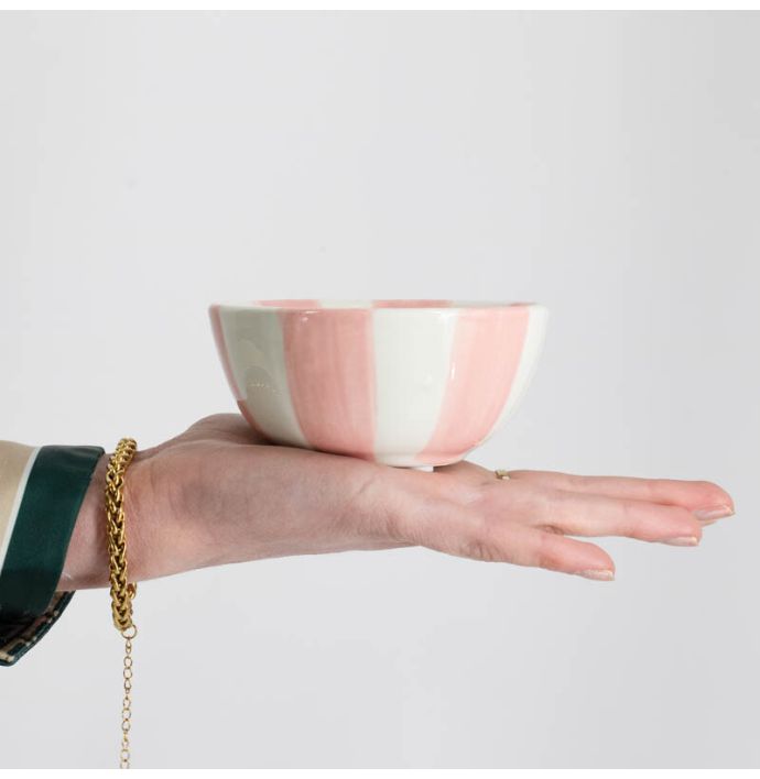 Kaarsenstandaard keramiek stripes roze