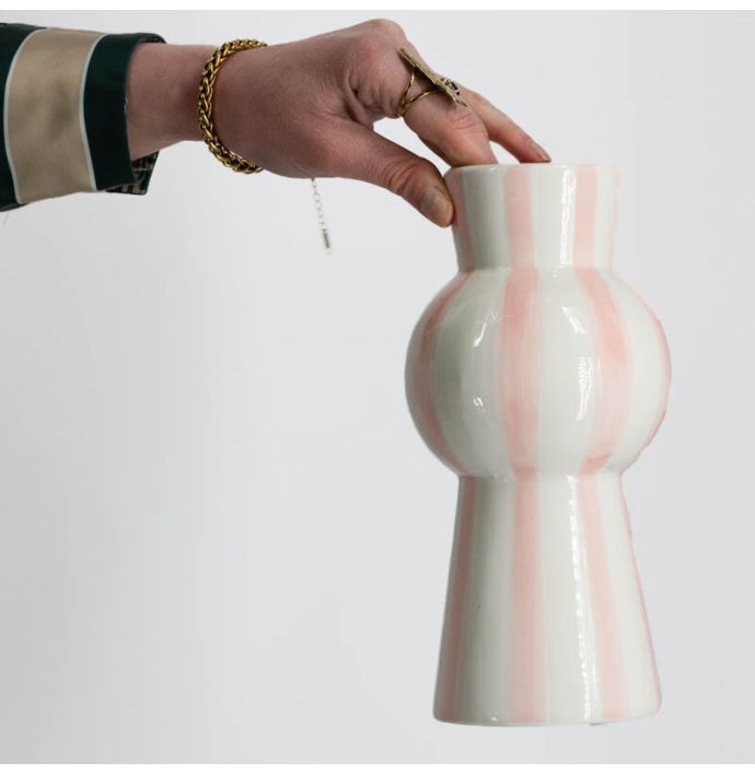 Vaas keramiek stripes roze