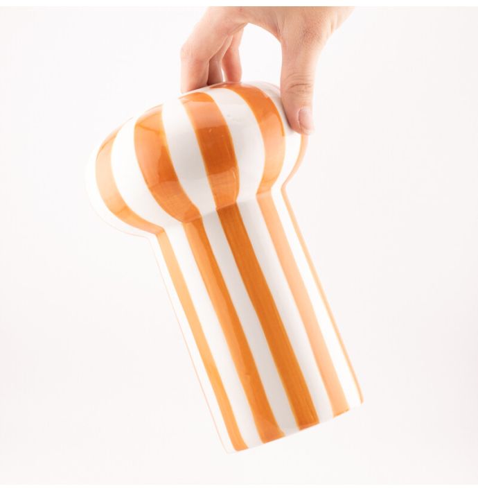 Vaas keramiek Funnel striped oranje