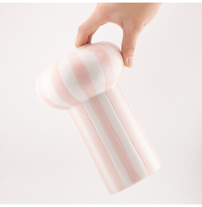Vaas keramiek Funnel striped roze