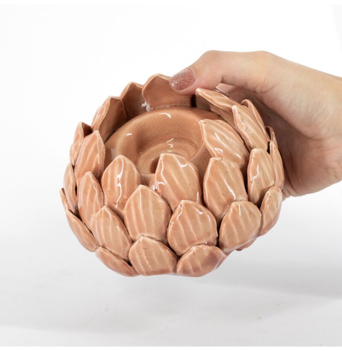 Waxinehouder keramiek floral sandstone