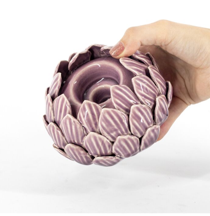Waxinehouder keramiek floral lila