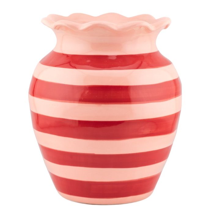 Aardewerk vaas roze/rood gestreept
