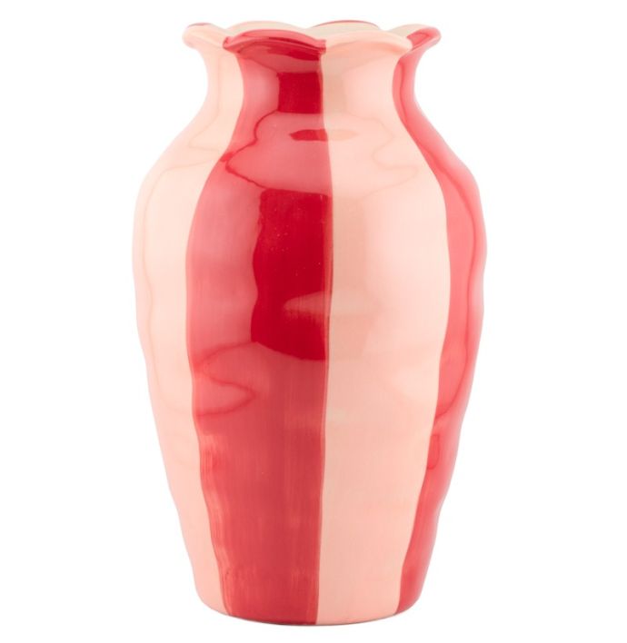 Aardewerk vaas roze/rood gestreept