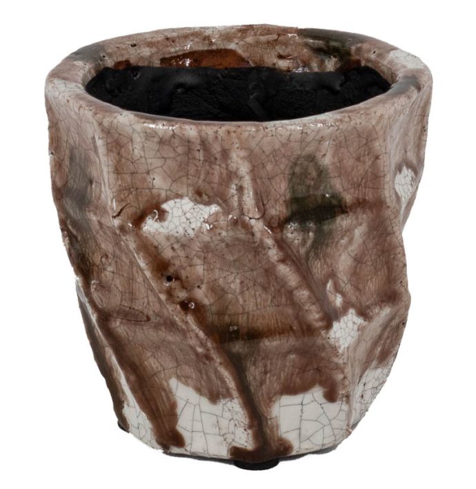 Aardewerk vaas lines pink small