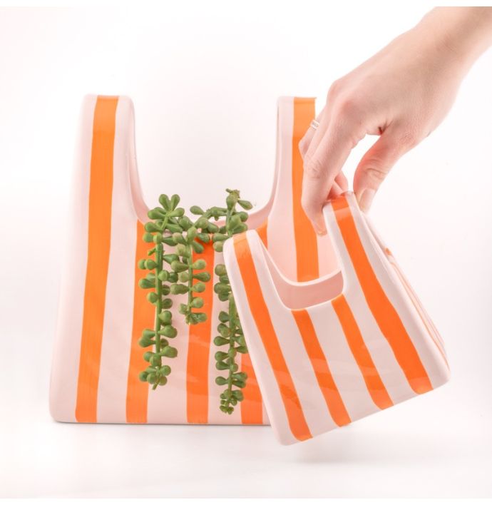 Aardewerk vaas striped tas S