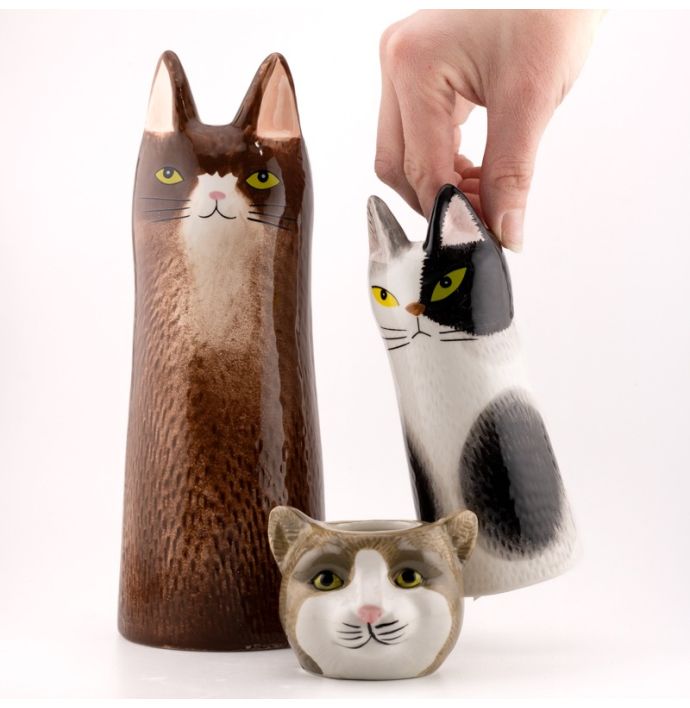 Aardewerk vaas kat bruin