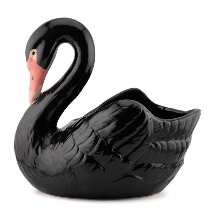 Aardewerk schaal zwarte zwaan 