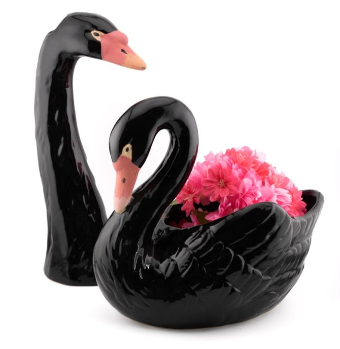 Aardewerk schaal zwarte zwaan 