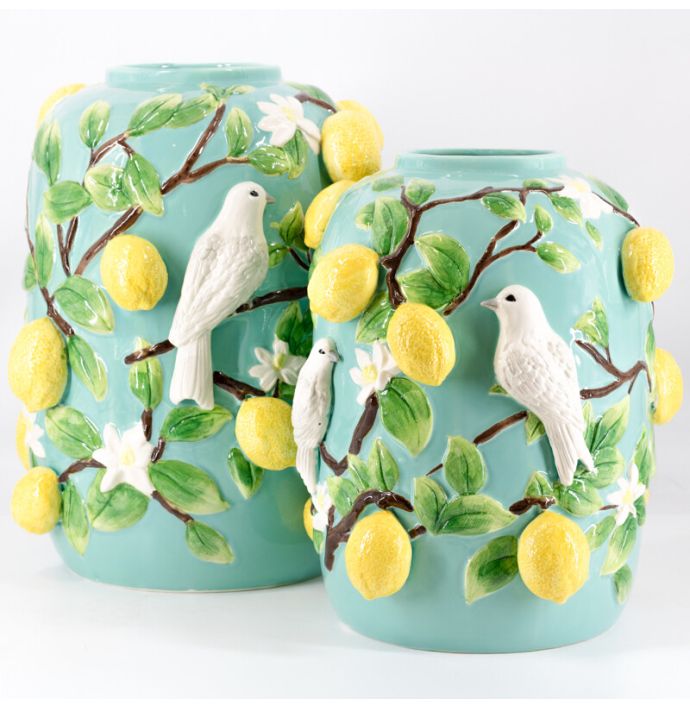 Aardewerk vaas 'Citroenboom vogels'
