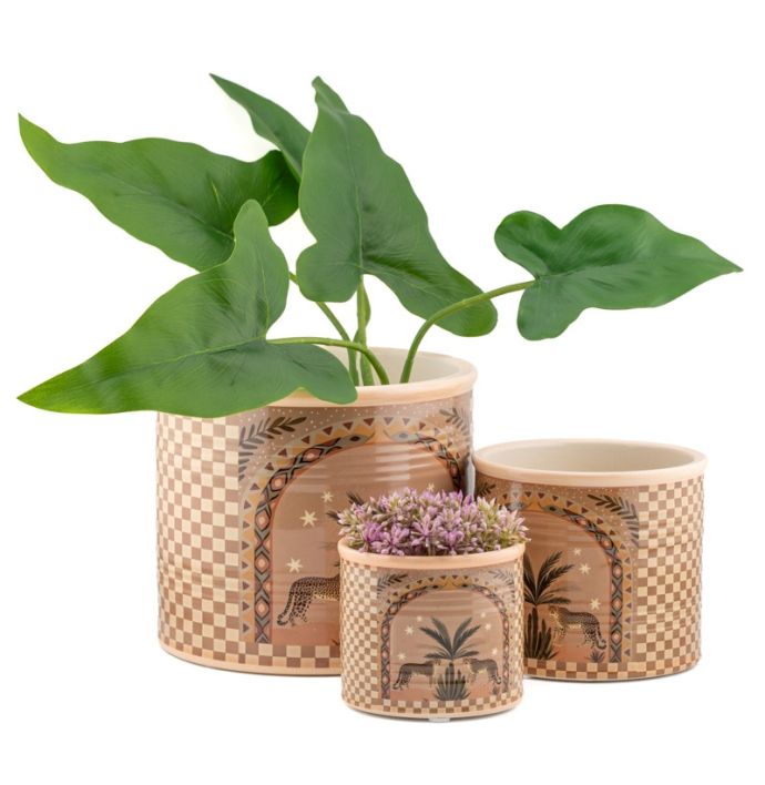 Aardewerk bloempot palm tiger