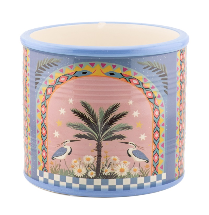 Aardewerk bloempot palm bird