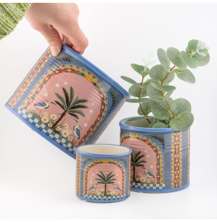 Aardewerk bloempot palm bird