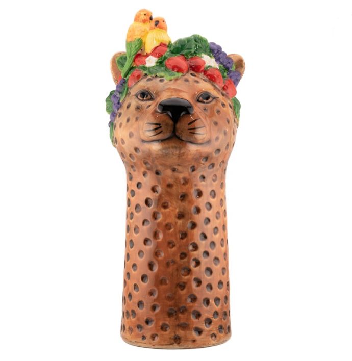 Aardewerk vaas tropical leopard L