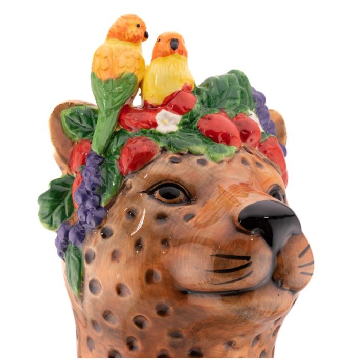 Aardewerk vaas tropical leopard L