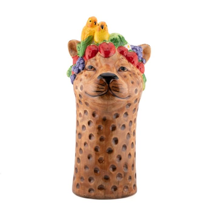 Aardewerk vaas tropical leopard S