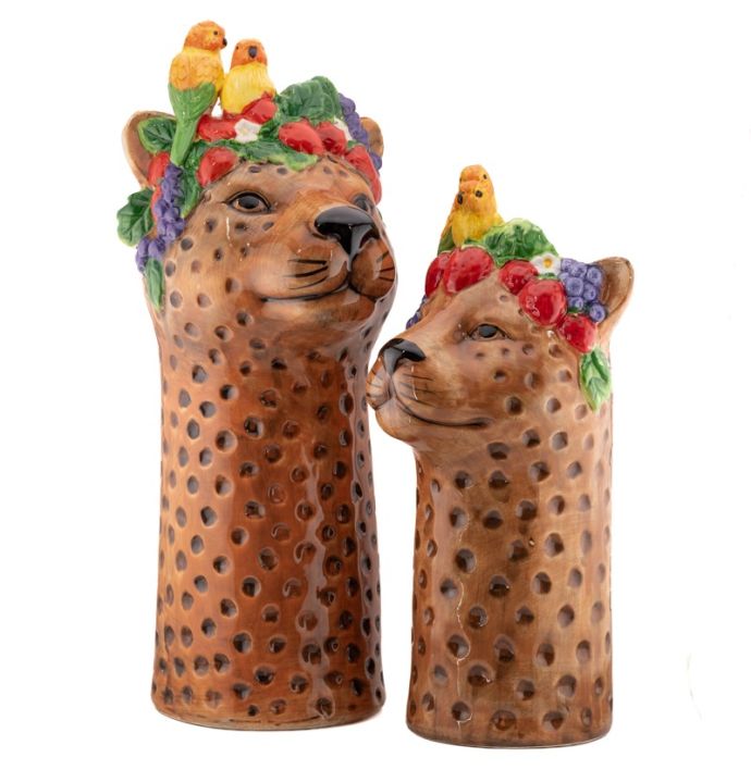 Aardewerk vaas tropical leopard S