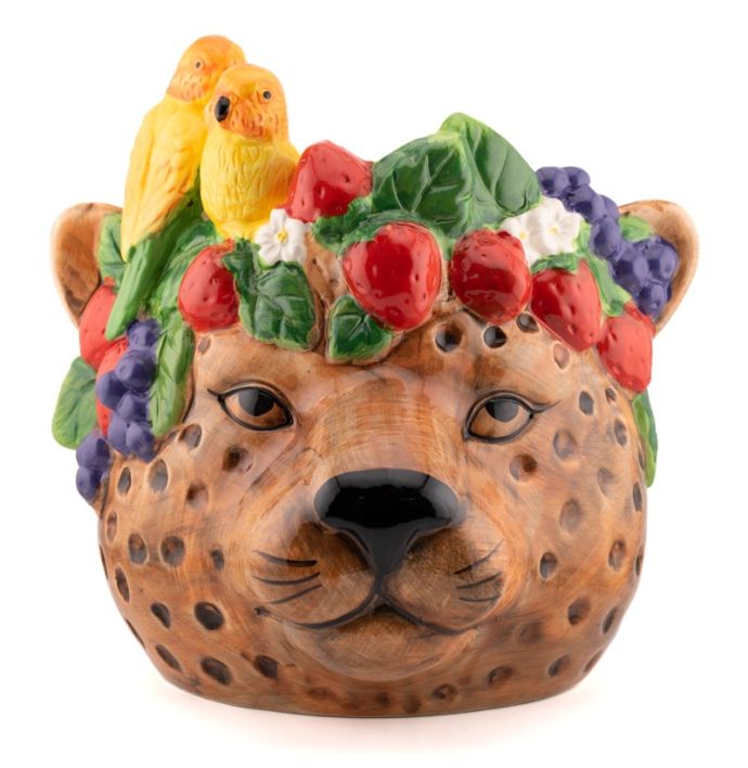 Aardewerk bloempot tropical leopard L