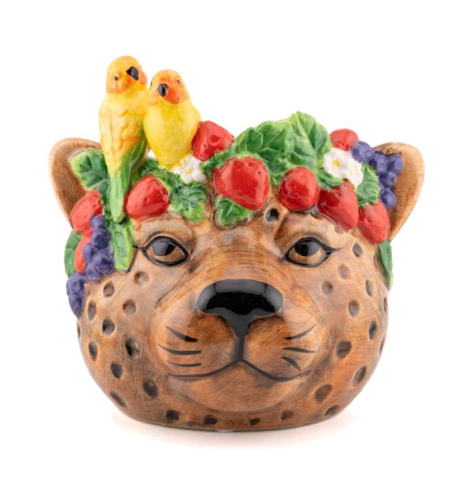 Aardewerk bloempot tropical leopard S