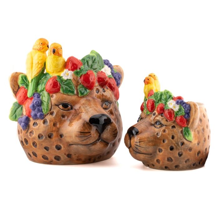 Aardewerk bloempot tropical leopard S