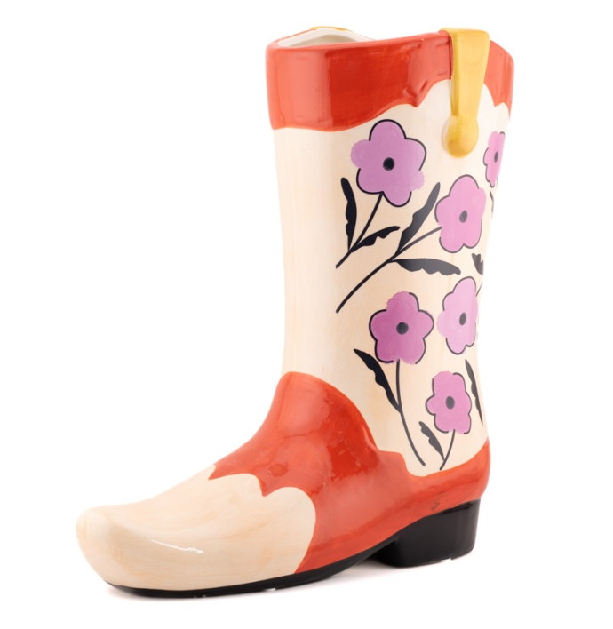 Aardewerk vaas cowboy boot flower L