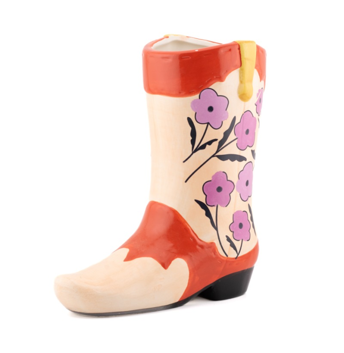 Aardewerk vaas cowboy boot flower S