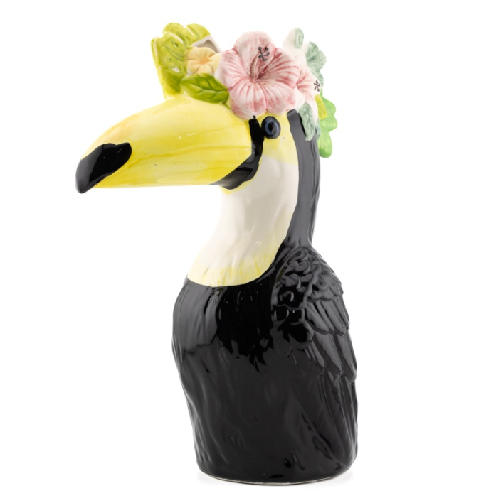 Aardewerk vaas kaketoe bloemenkrans